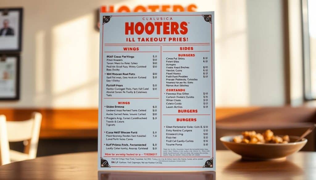 Hooters Takeout Pricing Menu