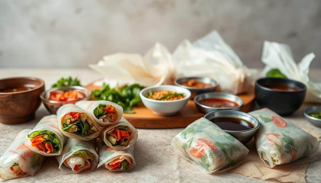 Vietnamese spring rolls and rice paper dishes